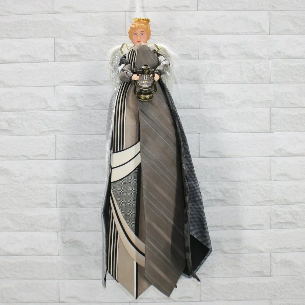 UPCYCLED Angel Necktie Wall Art Tree Topper Christmas Home Decor Grey